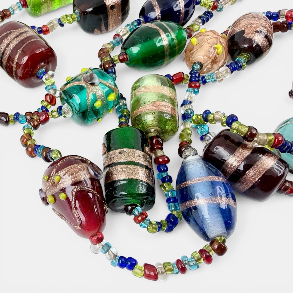 Vintage 1960s Venetian Lampwork Glass Necklace, Aventurine Art Glass Beads - Picture 3 of 7